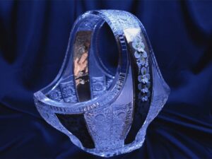 Křišťálový broušený dekorativní košík ruční malba 26,5 cm